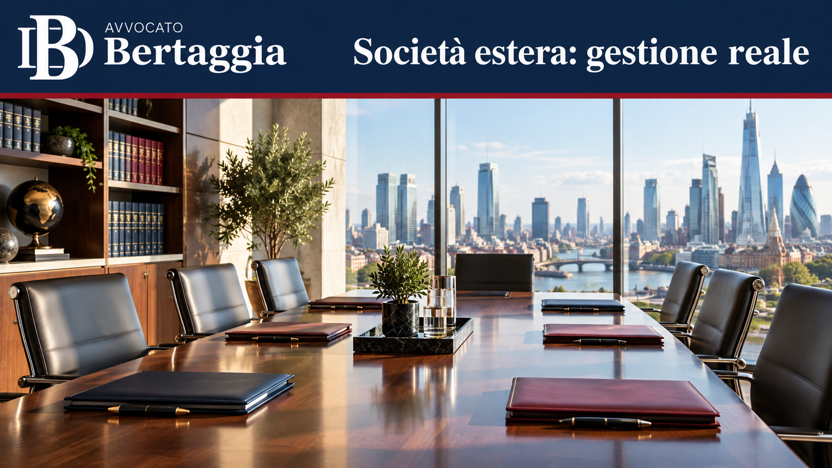 Sala riunioni con vista su un centro internazionale: società estera e gestione reale